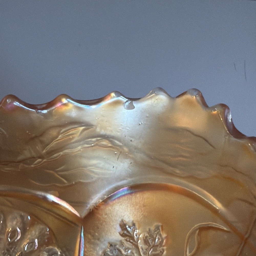 Antique Fenton Carnival Glass Bowl "Peacock and Grape" "Bearded Berry" Marigold - Picture 13 of 13